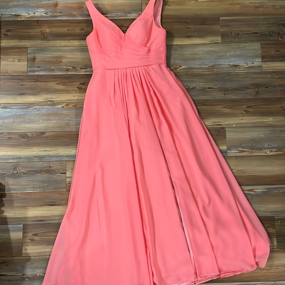 Women’s Coral Formal Gown Size 6, Floor Length, Side Slit, Corset Back, Prom